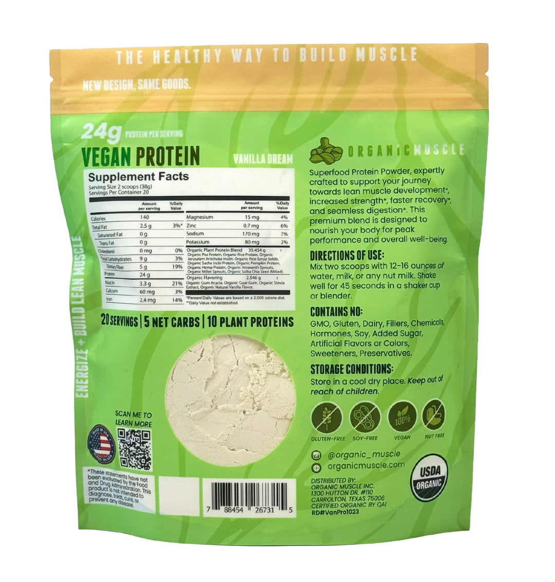 Organic Vegan Protein - Vanilla - Organic Muscle Fitness SupplementsOrganic Muscle SupplementsOrganic Muscle Fitness Supplements019962141515